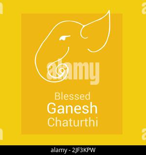 Illustrazione di lord ganesha e testo benedetto ganesh chaturthi su sfondo giallo Foto Stock