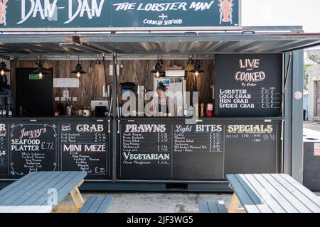 DaN Dan l'aragosta, Porthleven Harbour, Cornovaglia Foto Stock