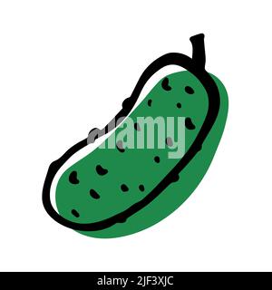 Cetriolo di Doodle. Vegetale verde isolato su sfondo bianco. Frutta fresca sortita a mano. Il simbolo di mangiare sano, cibo sano, nutrizione ecologica, garde Illustrazione Vettoriale