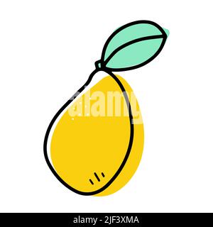 Doodle colore mango tropicale. Frutta esotica naturale fresca disegnata a mano isolata su sfondo bianco. Cibo vegetariano giallo sano, vitamina, delizioso o. Illustrazione Vettoriale
