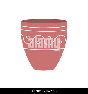 Vaso decorativo marrone per fiori di casa. Oggetto di un ambiente interno. Stile e design antichi. Illustrazione vettoriale piatta isolata su sfondo bianco Illustrazione Vettoriale