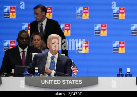 Madrid, Spagna. 29th giugno 2022. Il Presidente Joe Biden partecipa a un incontro al vertice della NATO a Madrid, in Spagna, mercoledì 29 giugno 2022. Foto di Paul Hanna/UPI Credit: UPI/Alamy Live News Foto Stock