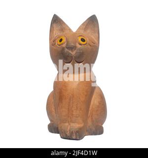 Sculture in legno intagliate a mano su sfondo bianco. stile vintage. Foto Stock