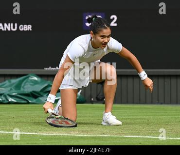 Londra, GBR. 29th giugno 2022. London Wimbledon Championships Day 3 29/06/2022 Emma Raducanu (GBR) scivola durante la seconda partita Credit: Roger Parker/Alamy Live News Foto Stock