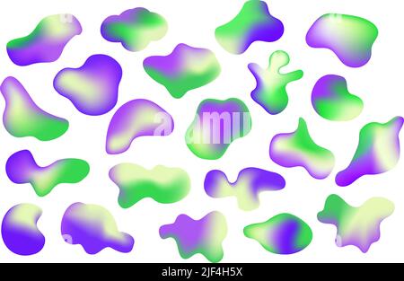Imposta elementi liquidi isolati di olografica luminosa tavolozza di colori scintillanti. Casuale gradiente iridescente forme irregolari.Modern ab Illustrazione Vettoriale
