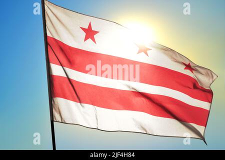 Washington DC della bandiera degli Stati Uniti che sventola sul vento Foto Stock