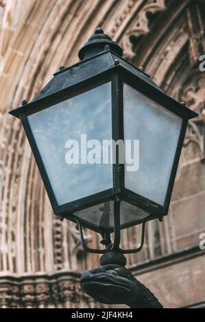 Scultura di un serpente con una luce di strada sulla sua testa Foto Stock