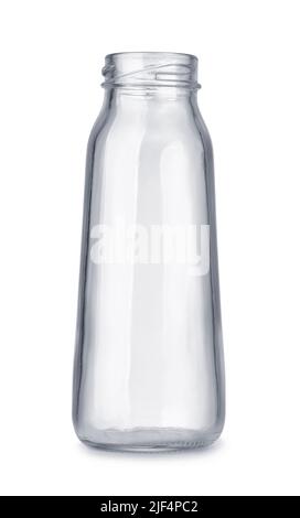 Vista frontale della piccola bottiglia di vetro vuota isolata su bianco Foto Stock