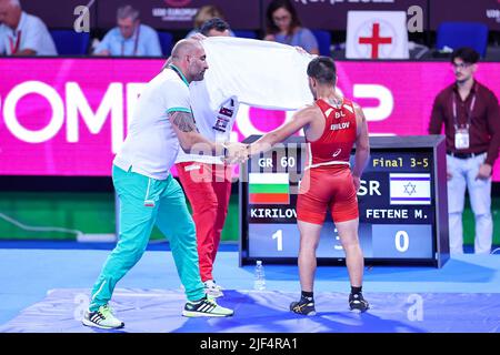 Matteo Pellicone, Roma, 29 giugno 2022, Borislav Krasimiorov Kirilov (BUL) GR 60kg durante i Campionati europei U20 - Wrestling Foto Stock