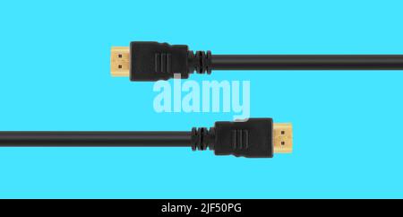 Cavo con connettore HDMI, su sfondo blu Foto Stock