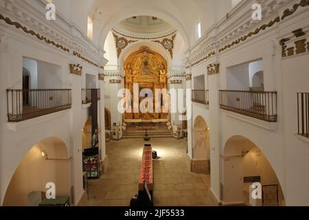 Vista interna con galleria della chiesa Iglesia de San Francisco Javier a Caceres, Estremadura, Spagna Foto Stock