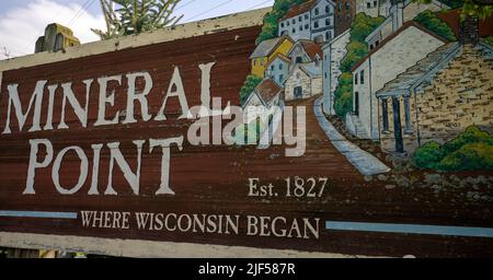 Mineral Point, Wisconsin Mineral Point è una città dell'Iowa County, Wisconsin, Stati Uniti. Dove il Wisconsin ha iniziato a firmare. Foto Stock