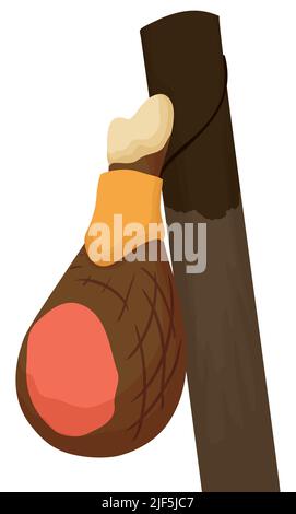 Bastone di legno con delizioso prosciutto iberico gamba appeso su di esso, tradizionale a mano. Illustrazione Vettoriale