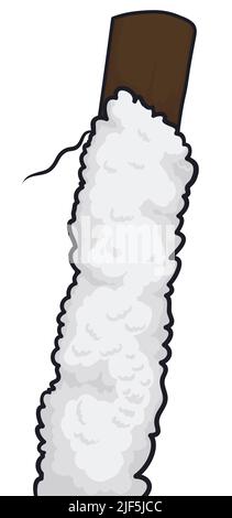 Spiedino di lana isolato in un bastone di legno o fuso su sfondo bianco. Illustrazione Vettoriale