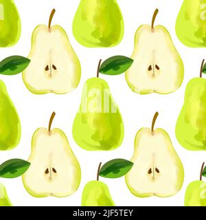 Modello senza cuciture con iIllustrazione di una pera su sfondo bianco Illustrazione Vettoriale