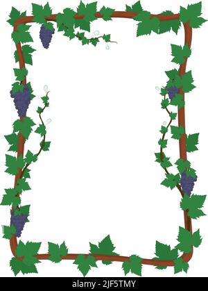 Telaio verticale con foglie e grappoli di uva illustrazione vettoriale Illustrazione Vettoriale