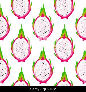 Modello senza giunture con iIllustrazione di un pitahaya su sfondo bianco Illustrazione Vettoriale