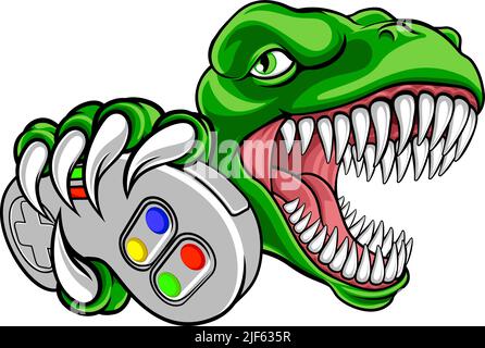 Dinosauro Gamer Video Gioco mascotte del Controller Illustrazione Vettoriale