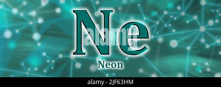 Simbolo NE. Elemento chimico al neon su sfondo verde della rete Foto Stock