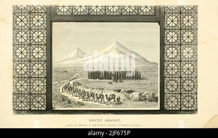 Monte Ararat, dalla finestra della Camera del Sardar, Fortezza di Erivan dal libro la Crimea e Transcaucasia; essendo la narrazione di un viaggio nel Kouban, a Gouria, Georgia, Armenia, Ossety, Imeritia, Swannety, e Mingrelia, e nella gamma Taurica di John Buchan Telfer, Data di pubblicazione 1876 Editore Londra : H.S. King & co Foto Stock