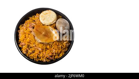 Tipica lecchona tolimense con riso - piatto tipico colombiano Foto Stock