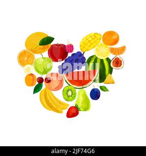 Forma del cuore da vari frutti illustrazione isolato su sfondo bianco Illustrazione Vettoriale