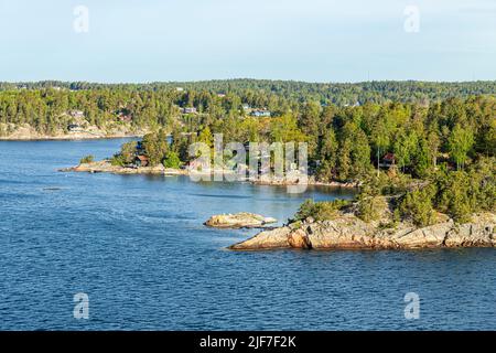 Mattina presto su alcune delle numerose isole dell'arcipelago di Stoccolma vicino a Mjolkon, Svezia Foto Stock