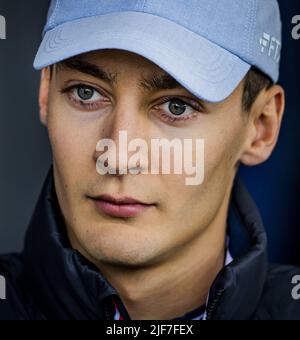 2022-06-30 15:12:39 NORTHAMPTON - George Russell (Mercedes) si rivolge alla stampa sul circuito di Silverstone davanti al Gran Premio di Gran Bretagna. REMKO DE WAAL Paesi bassi out - belgio out Foto Stock