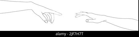 Tenere le mani. Palme in una linea. Mano nella mano. Una linea di disegno sottile. Disegno continuo delle linee. Mani i palmi insieme. Illustrazione Vettoriale