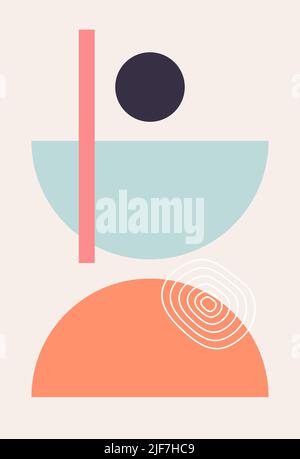 Un insieme astratto di figure disegnate a mano, in stile boho con una forma a colori. Illustrazione piatta vettoriale. Stile boho. Design per disegno, logo, poster, poll Illustrazione Vettoriale