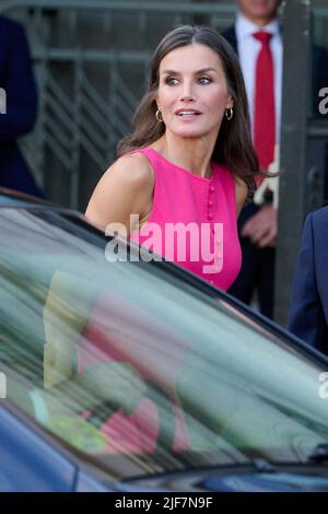 Madrid, Spagna. 30th giugno 2022. La regina Letizia di Spagna partecipa alle prove dell'opera Nabucco di Giuseppe Verdi e all'esecuzione di Kiki Morente di una breve guida del padre Enrique Morente al Teatro reale. Credit: SOPA Images Limited/Alamy Live News Foto Stock