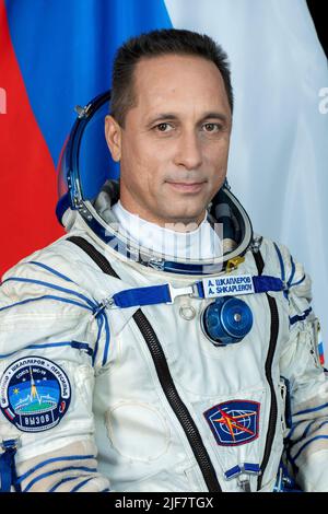 Roscosmos cosmonaut e Soyuz MS-19 il Comandante Anton Shkaplerov si pone per un ritratto al Centro di formazione Gagarin Cosmonaut in Russia il 26 agosto 2021. Shkaplerov è un cosmonauta del Roscosmo e il comandante Soyuz che visiterà per la quarta volta la Stazione spaziale Internazionale. Credito: NASA via CNP Foto Stock