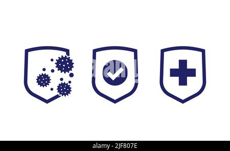 sistema immunitario e icone di protezione antibatterica Illustrazione Vettoriale