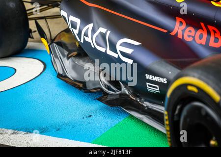 Red Bull Racing Honda RB18, dettaglio meccanico del sidepod, pavimento e parte posteriore della vettura durante la Formula 1 Lenovo British Grand Prix 2022, 10th round del FIA Formula uno World Championship 2022, sul circuito di Silverstone, dal 1 al 3 luglio 2022 a Silverstone, Regno Unito - Foto: Florent Gooden / DPPI/DPPI/LiveMedia Foto Stock