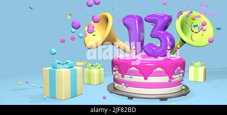 Torta di compleanno con il numero di candele 13 isolato su sfondo bianco  Foto stock - Alamy