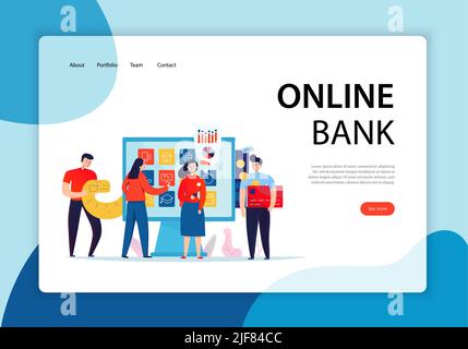 Flat design concept banner con persone che utilizzano online banking servizio composizione illustrazione vettoriale Illustrazione Vettoriale