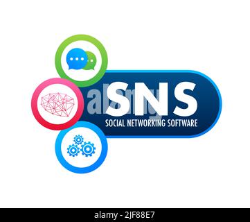 SNS - Software di social networking. Concetto di comunicazione di rete sociale. Illustrazione dello stock vettoriale. Illustrazione Vettoriale