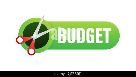 Budget ridotto in stile piatto su sfondo bianco. Illustrazione vettoriale, carattere cartoon Illustrazione Vettoriale