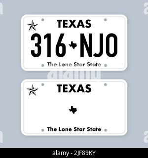 Targa del Texas. Targhetta del numero dell'auto. Illustrazione dello stock vettoriale. Illustrazione Vettoriale