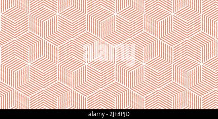 Motivo geometrico astratto con linee a strisce ondulate. Forma poligonale arancione senza giunture e sfondo bianco Illustrazione Vettoriale