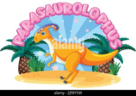 Piccolo carino illustrazione del personaggio dei dinosauri di parasaurolophus Illustrazione Vettoriale