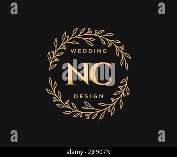 NC iniziali lettera Wedding monogramma collezione loghi, disegnati a mano moderni minimalistici e modelli floreali per carte di invito, Salva la data, elegante Illustrazione Vettoriale