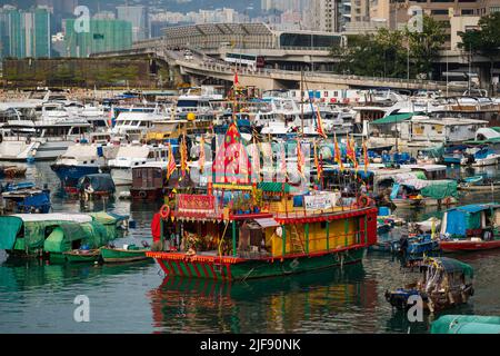 Causeway Bay Typhoon Shelter, Tin Hau. Foto Stock