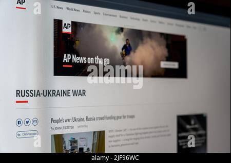 Pagina Web Press associata sullo schermo del PC. La Associated Press è una delle maggiori agenzie di informazione e notizie internazionali. La sede centrale si trova in Foto Stock