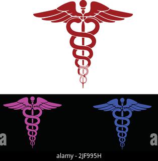 Logo Medical Snake Caduceus. Logo medico Vector. Rosso, blu, rosa logo medico. Colore registro ospedale Illustrazione Vettoriale