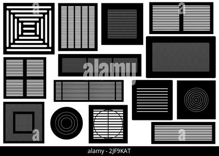 Raccolta di diverse griglie di ventilazione isolate su bianco Illustrazione Vettoriale