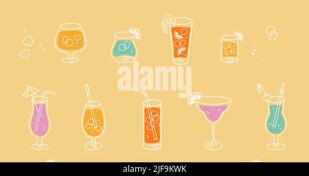 Cocktail divertenti, simpatici fumetti, ideali per menu, striscioni, sfondi, schede - disegno vettoriale Illustrazione Vettoriale