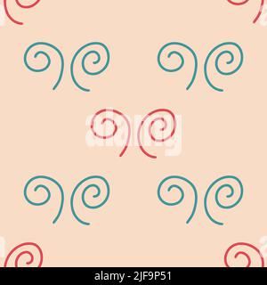 Immagine vettoriale dell'icona di turbolenza. Ripetizione senza giunture. Design colorato disegnato a mano. Concetto di vento di sicurezza. Simbolo grafico isolato. Insegna d'arte autunnale. Pittogramma della pennellata. Molti colpi di curva del doodle Illustrazione Vettoriale