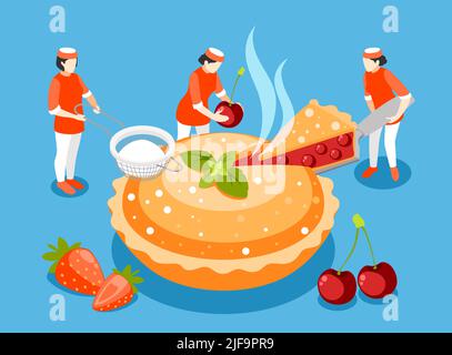 Panetteria composizione isometrica con illustrazione vettoriale dei simboli di pasticceria e cottura Illustrazione Vettoriale