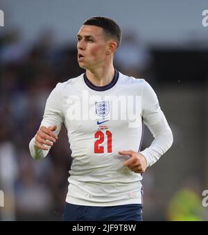 14 giugno 2022 - Inghilterra / Ungheria - Lega delle Nazioni UEFA Phil Foden in Inghilterra durante la partita della Lega delle Nazioni contro l'Ungheria. PIC : Mark Pain / Alamy Foto Stock